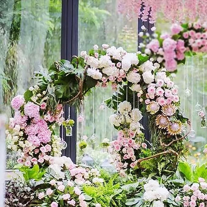 4.6 Ft Round Metal Arch Arbor for Indoor and Outdoor Event Party Decorations or Garden Plants - Easy Assembly with Support Legs Ground Anchors Screwdriver and Instructions (White 1PC)