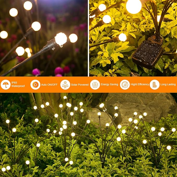 ASMAD Solar Lights Outdoor(12-Pack, 96 LEDs), Solar Garden Lights, Outdoor Decorations, Firefly Light for Patio Decor, Big Bulb, Unique Gifts for Women, Gifts for Grandma