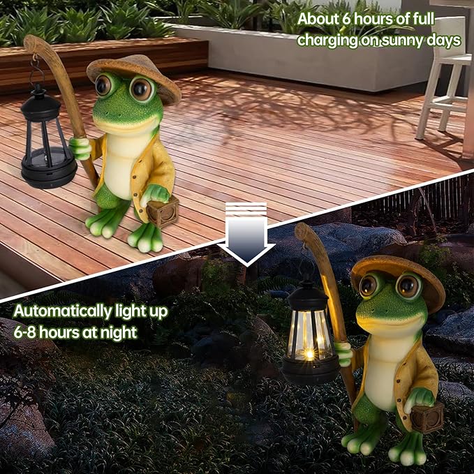 Frog Statue Solar Lights Outdoor-Halloween Christmas Decorations Outdoor, Frog Solar Lights for Garden Patio Porch Decor, Birthday Gifts for Mom Grandma, Housewarming Gifts New Home