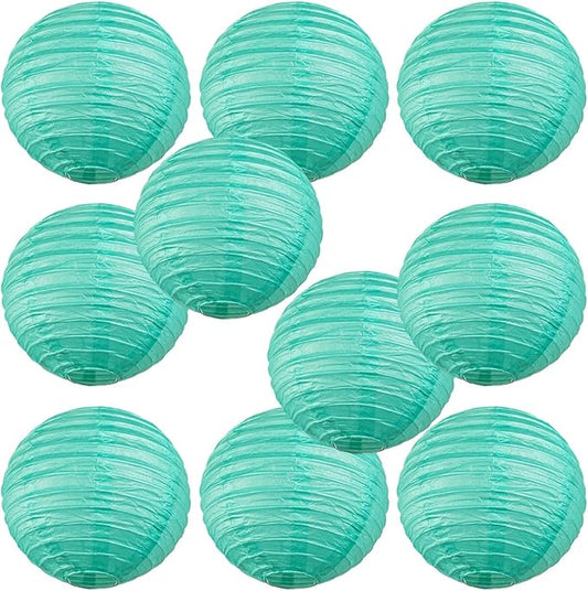 WYZworks - Round Paper Lanterns 10 Pack (Sea Green, 12") - Hanging Paper Lanterns Lamp for Wedding, Birthday, Party and Home Decorations with 8", 10", 12", 14", 16" Option