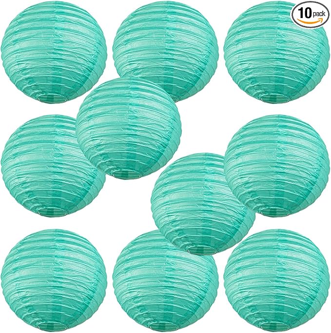 WYZworks - Round Paper Lanterns 10 Pack (Sea Green, 10") - Hanging Paper Lanterns Lamp for Wedding, Birthday, Party and Home Decorations with 8", 10", 12", 14", 16" Option