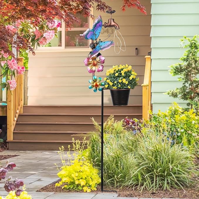 Afirst Solar Outdoor Decorative Butterfly Lights - Faucet Shaped Twinkling Light Garden Stake Decorations for Pathway Lawn Patio Courtyard Backyard