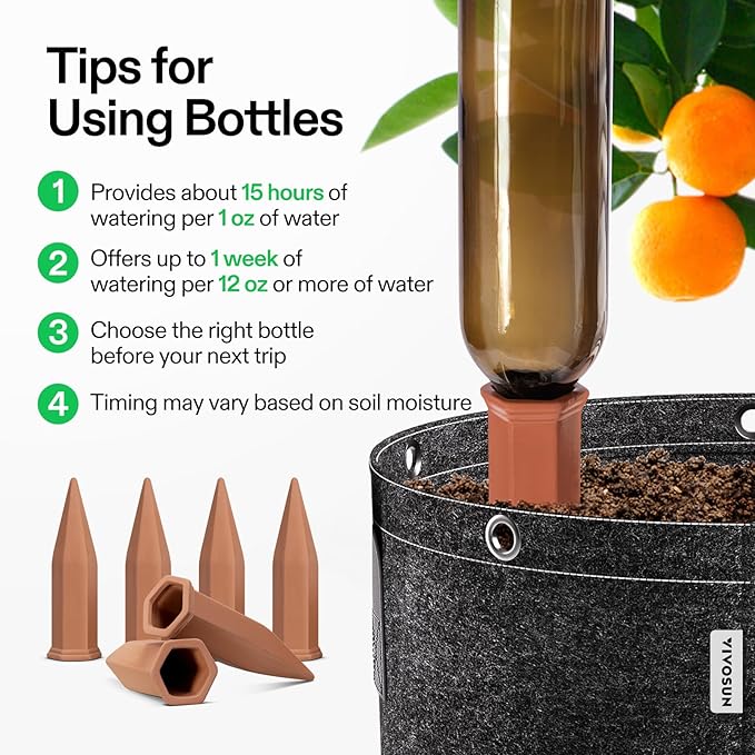 VIVOSUN 6-Pack Self-Watering Spikes, Hexagonal Terracotta Watering Stakes, Auto-Water Device, Planter Insert for Indoor & Outdoor Potted Plants