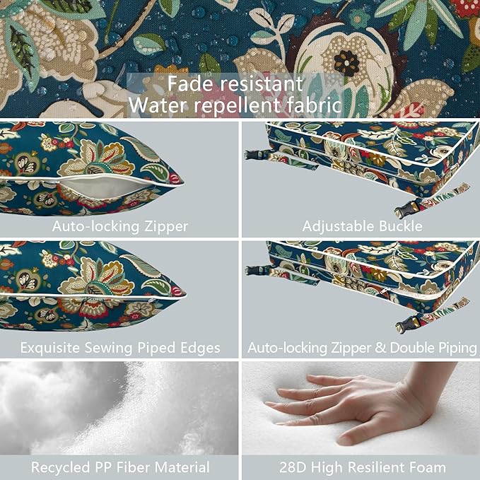 LVTXIII Outdoor/Indoor Deep Seat Cushion Patio Seat and Back Cushion Set All-Weather Replacement Chair Cushion for Wicker Chairs and Garden Furniture Decoration, 24"x24"x4", Peacock Blue