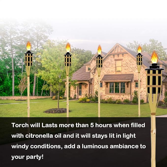 12oz Torch Replacement Canisters - 4 Pack Bamboo Torch Fuel Canister Torches Cans With Wicks and Covers, Refillable Metal Tabletop Lantern For Garden, Patio, Luau Party