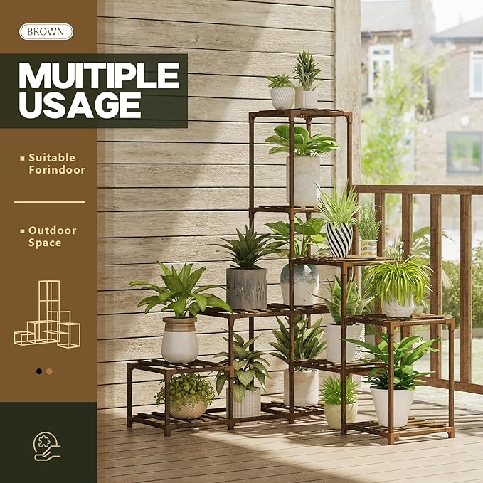 Bamworld Plant Stand Indoor Corner Plant Shelf Wood Plant Holder 8 Pots for Multiple Plants Home Decor for Gardening Gifts