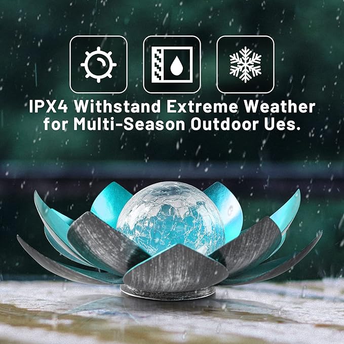 Lotus Solar Lights Outdoor,Solar LED Powered Garden Light Waterproof for Decor Tabletop Ground Yard Patio Walkway Landscape,Metal Glass LED Lotus Flower Lights