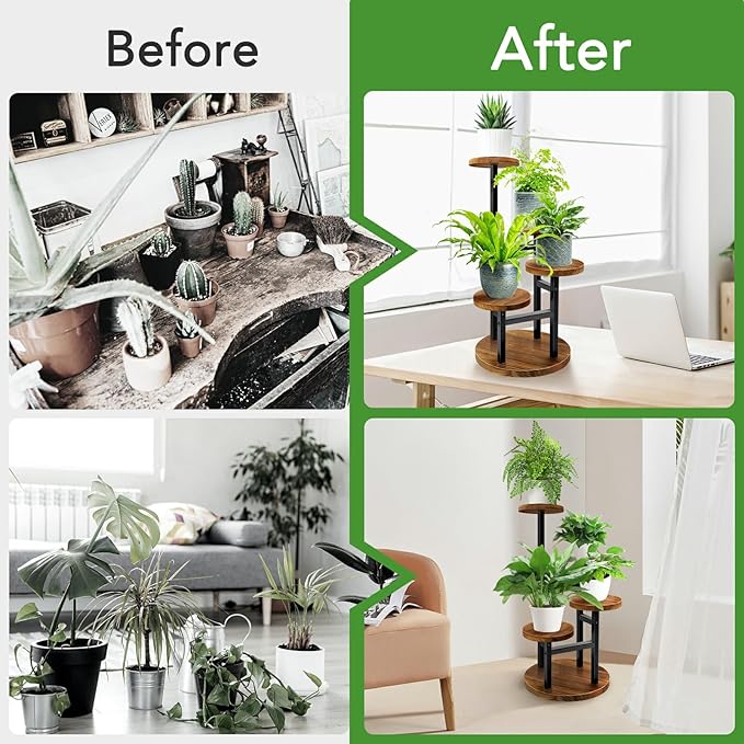 AUGOSTA 4 Tier Corner Plant Stand, Tall Metal Wood Plant Shelf Holder for Indoor, Outdoor Display Rack Flower Pot Stand for Living Room Balcony Garden Patio