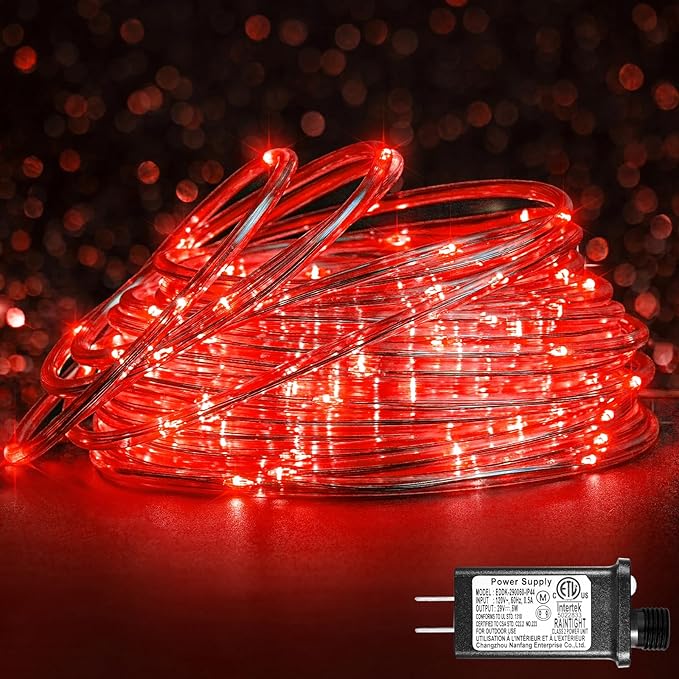 66FT 200 LED Rope Lights for Outside, Christmas String Lights with Waterproof 8 Modes, Flexible and Connectable Plug in Fairy Lights for Outdoor Indoor Bedroom Patio Wedding Decorations, Red