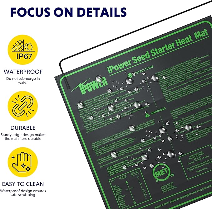 iPower Durable Seedling Heat Mat Warm 20" x 20" Hydroponic Heating Pad Waterproof for Seed Starting Greenhouse and Germination