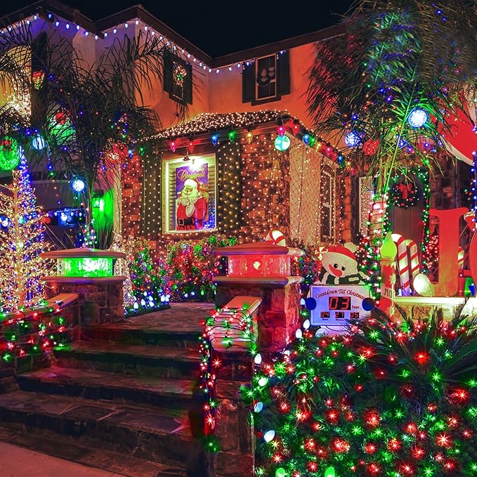 KNONEW 600FT 1500 LED Christmas String Lights Outdoor Green Wire Fairy Light 8 Modes & Timer Plug in Waterproof LED String Lights for Xmas Yard Tree Wedding Party Holiday Decorations(Red and Green)