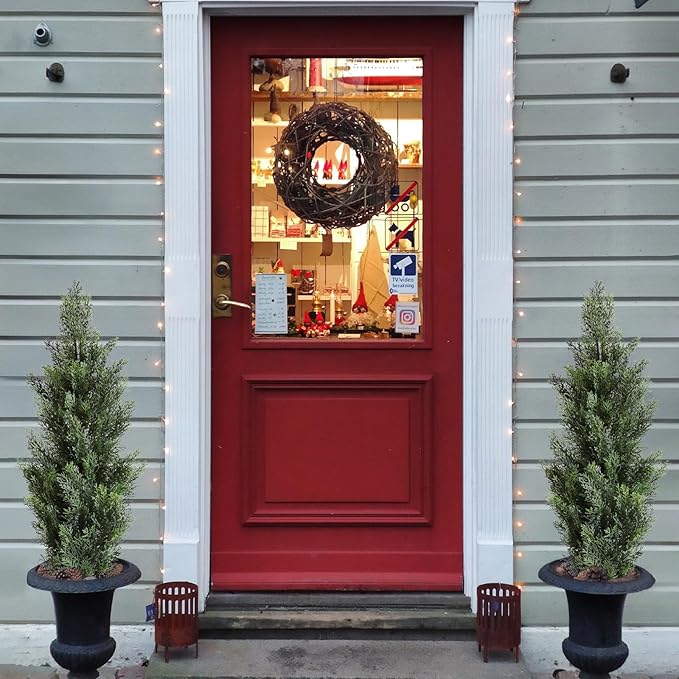 momoplant Artificial Cedar Topiary Trees 3 Ft Fake Cedar Shrubs Set of 2 Faux Cypress Potted Plants for Outdoor Indoor Decor