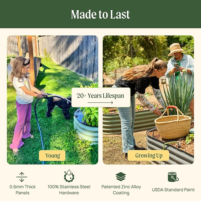 Vego garden Raised Garden Bed Kit, 17" Tall 10 in 1 Modular Raised Garden Beds Kit, Metal Planter Box for Vegetables, Flowers, Herbs, British Green