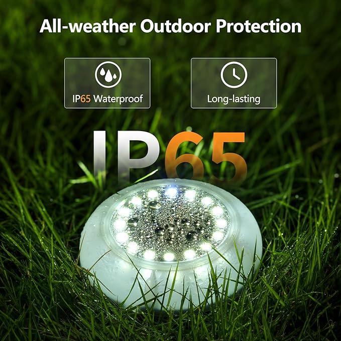 Flumy Solar Ground Lights, 8 Pack 16 LED Solar Lights Outdoor Waterproof, Solar Garden Lights for Outside Patio Pathway Yard Lawn Driveway Pathway Walkway, Outdoor Christmas Decorations(Cool White)