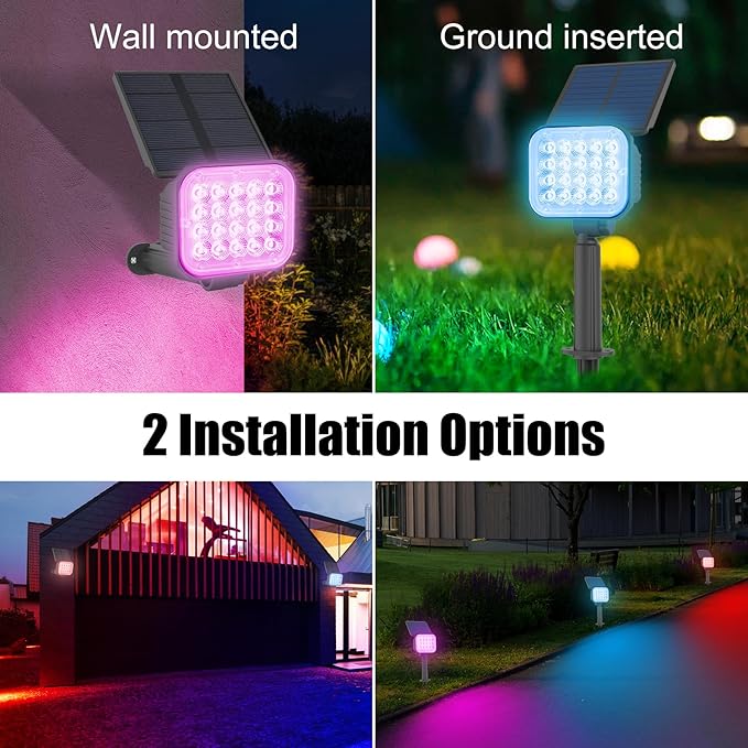 Solar Spot Lights Outdoor, RGB Color Changing Solar Lights Outdoor Waterproof IP65, Adjustable Panel Solar Landscape Spotlights for Tree Yard Halloween Landscape Decor, 6 Pack(Multicolor)