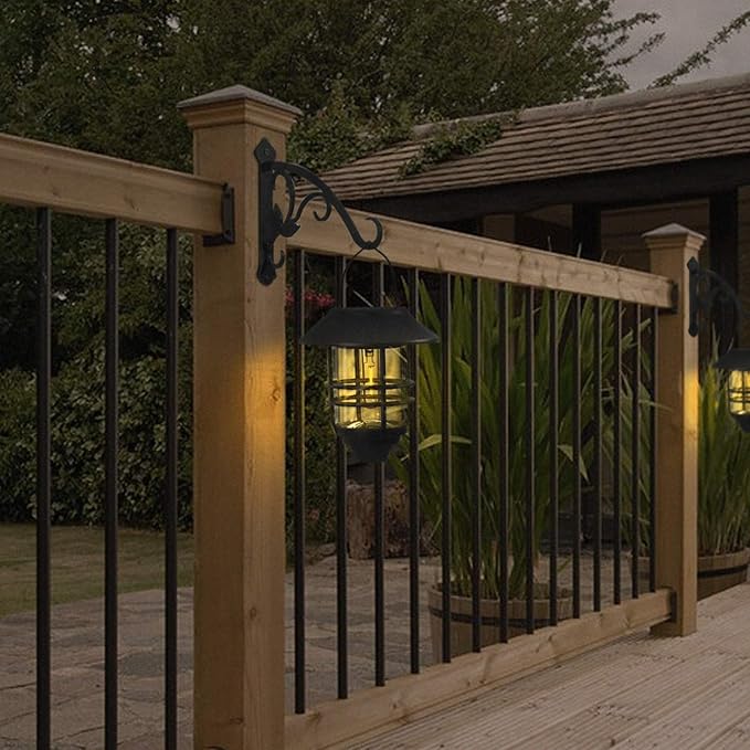 2 Pcs 8-Inch Decorative Iron Lantern Hooks for Wall Hanging Mason Jar Sconces Outdoor Solar Lights, Black