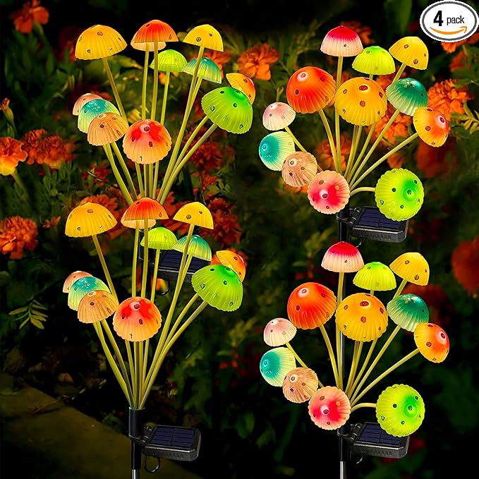 Kohlrabi Solar Garden Lights, 4 Pack Solar Mushroom Lights Outdoor, Upgraded 48LED Solar Mushroom Yard Decor Outside Waterproof, Garden Decor for Lawn Front Porch Patio Backyard, 6 Colors Mushroom