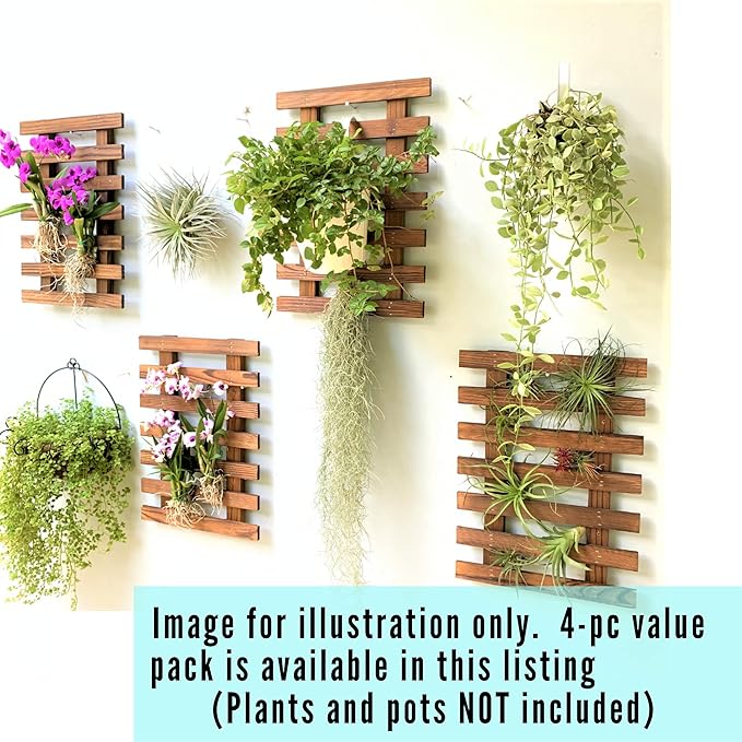 ShopLaLa Wall Planter – Wooden Air Plant Succulent Holder Hanger Indoor Outdoor, Live Orchid Wall Wood Display Frame Vertical Garden Balcony Deck Bathroom Macetas Para Plantas De Aire 15.7" (40cm)