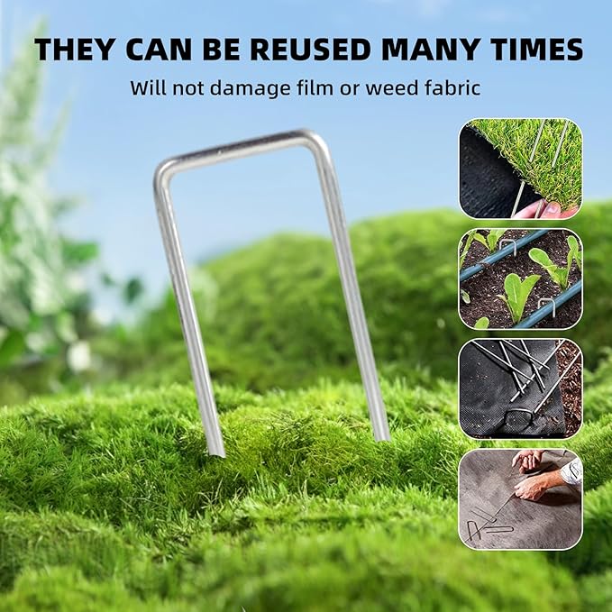Sturdy Garden Landscape Staples, 6 Inch Galvanized Steel Sod Pins Anti-Rust Stakes for Weed Barrier, Christmas Decorations and Landscaping Fabric.