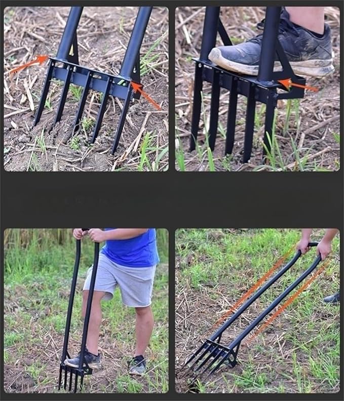 Heavy Duty Pitch Fork 46“ Steel Long Handle, Garden Broad Fork Loosening Soil & Breaks up Dirt, Garden Tool Claw Weeder Strengthening 5 Tines