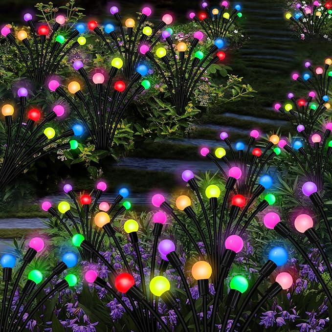 Kohlrabi Solar Garden Lights Outdoor, 6 Pack 60 LED Solar Firefly Lights Waterproof, Sway by Wind, Solar Swaying Light for Yard Patio Backyard Garden Planter Flower Bed Pathway Outdoor Decoration