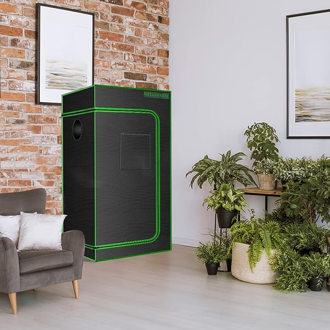 MELONFARM 2x2 Grow Tent, 24"x24"x48'' High Reflective 600D Diamond Mylar Canvas with Observation Window and Floor Tray for Hydroponic Indoor Plant Growing