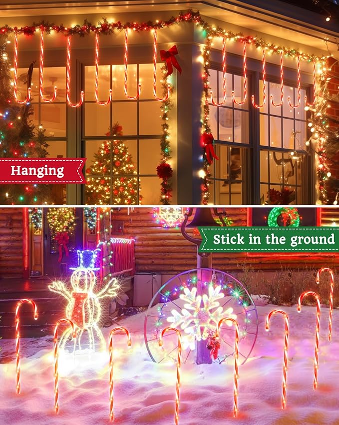 Luditek 24.5 inch Christmas Candy Cane Pathway Markers Set of 12 Christmas Outdoor Outside Decorations Lights 8 Blinking Modes Indoor Holiday Xmas Yard Patio Garden Walkway Decor