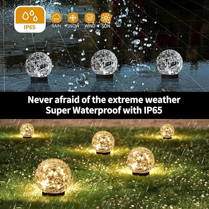 Solar Globe Lights Outdoor Waterproof-Solar Balls Garden-Cracked Glass Ball Solar Lights Outdoor-Solar Orbs Outside-Outdoor Decorations Patio & Yard Lawn Backyard Decor (GUO-XBQ-2-2-2)
