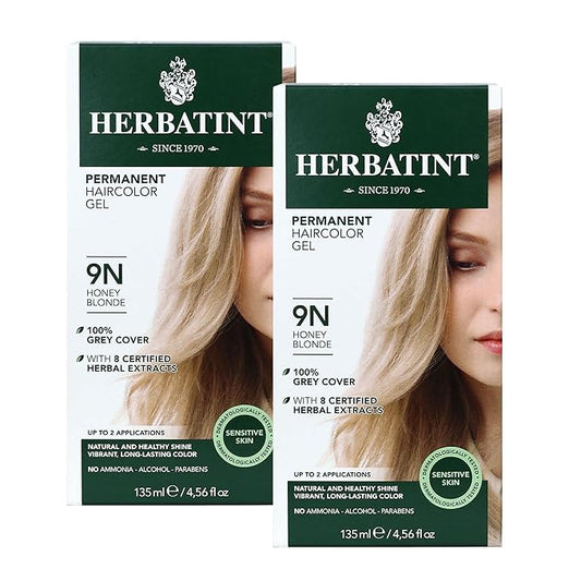 Herbatint Permanent Haircolor Gel, 9N Honey 100% Grey 4.56 oz 2 Pack