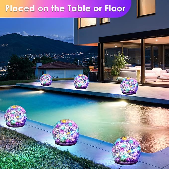 Solar Garden Lights, 4 Pack 120 LED Multicolor Cracked Glass Solar Outdoor Lights Decorative, Upgraded Waterproof Ball Lights for Yard Pathway Patio Lawn Christmas Outside Decor, TYN2023-5