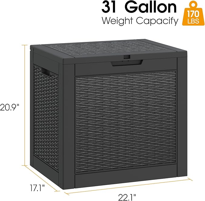 NUNU LAB 31 Gallon Outdoor Storage Box Waterproof,Indoor Outside Deck Box,Backyard Storage Bin For Package Delivery,Garden Tools,Patio Cushions,Pool Accessories,Storage Bench Lockable Lid