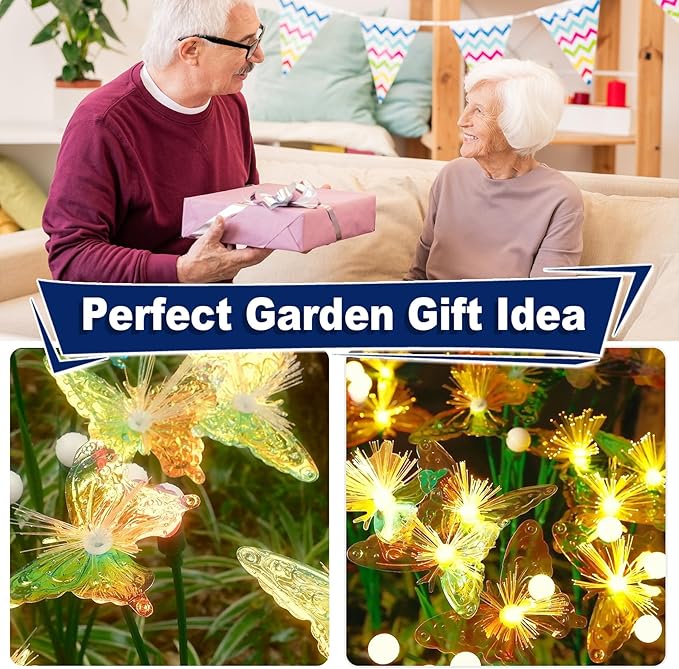 TONULAX Solar Firefly&Butterfly Garden Lights - Outdoor Light for Yard Decoration, Larger Solar Panel, Waterproof LED Garden Lights for Pathway&Holiday Decor (2pack)