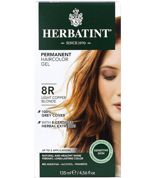 Herbatint Permanent Haircolor Gel, 8R Light 100% Grey 4.56 oz