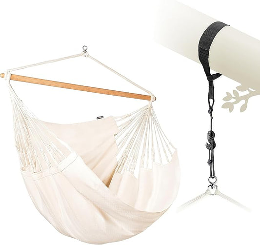 LA SIESTA® XL King Habana Cotton Hammock Chair Swing & Tree Mount Kit - Hammock Swing Chair w/Suspension Kit for Trees Beams & Posts - Indoor Outdoor Hanging Chair for Bedroom Patio - Latte