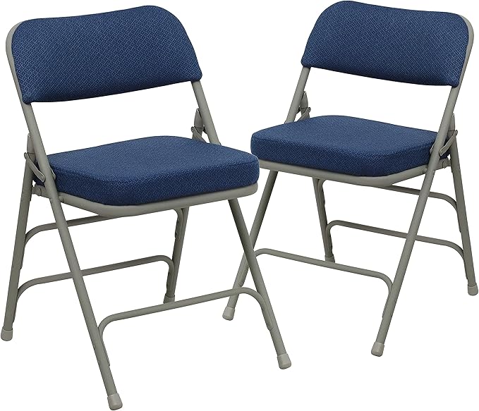 Flash Furniture Hercules Series Metal Folding Chairs with Cushioned Seat, Fabric Upholstered Event Chairs with 300-lb. Static Weight Capacity, Set of 2, Navy