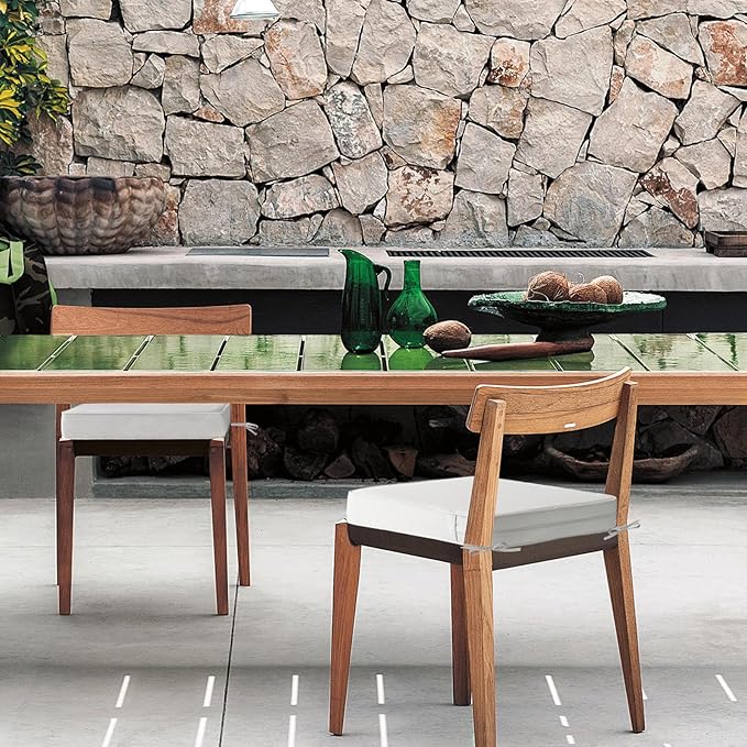 Square Corner Seat Cushions, 19" x 19" x 3", Set of 4, Indoor Outdoor Water Repellent Universal Chair Pads with Ties for Patio Furniture, Garden Deck Dining Chairs, Linen