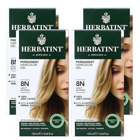 Herbatint Permanent Haircolor Gel, 8N Light 100% Grey 4.56 oz (4 Pack)