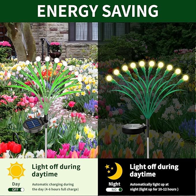 Aogist Solar Garden Lights Outdoor Waterproof,6 Packs 60 LED,Sway by Wind, Yard Patio Pathway Decoration, High Flexibility Iron Wire & Heavy Bulb Base,Warm White