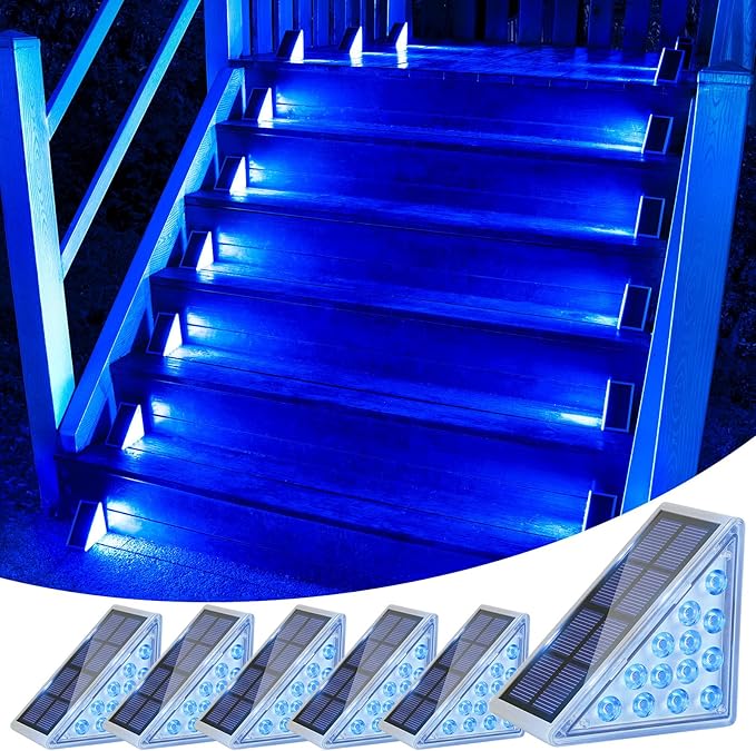 VOLISUN Solar Stair Lights 6 Pack, Solar Step Lights Outdoor Waterproof IP67, LED Outdoor Step Light,Outdoor Light Decor for Garden Stair, Deck, Front Step and Front Porch（Blue Lighting）