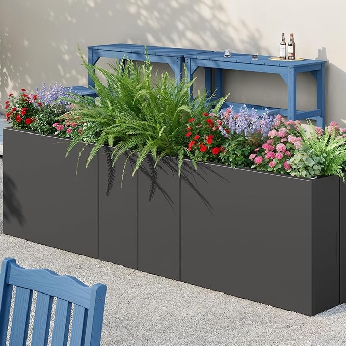 Stoog 38" Metal Tall Rectangular Planter - All-Weather Planter Box for Indoor/Outdoor Use, with Removable Insert Shelf, and Modern Design for Plants, Flowers, Garden, Black