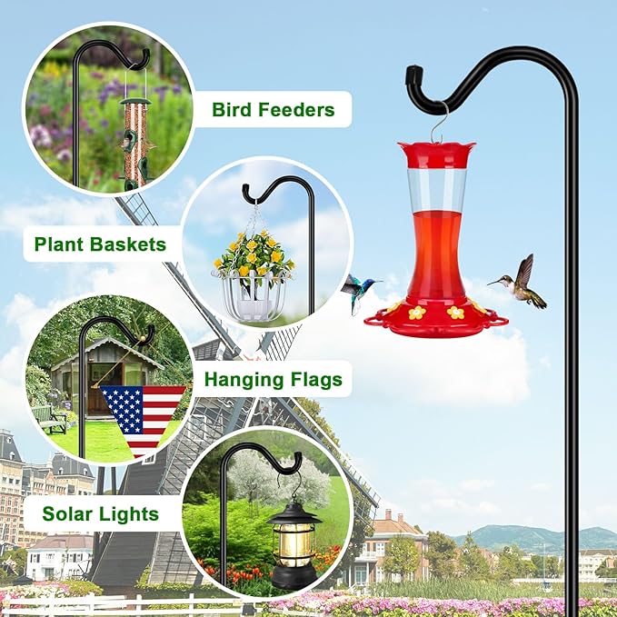 FEED GARDEN 92 Inch Adjustable Outdoor Shepherds Hook Bird Feeder Pole with 7 Prongs Base, Premium Steel Heavy Duty Tall Shepards Hooks for Hanging Bird Feeders, Plant Basket, Lanterns, 1 Pack