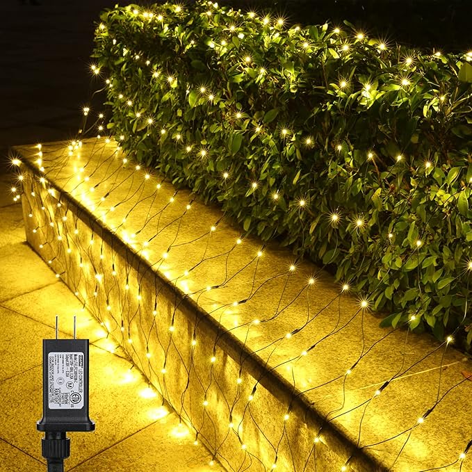 Lyhope 12ft x 5ft 360 LED Christmas Net Lights, 8 Modes Low Voltage Green Wire Mesh Christmas Decorations Lights for Xmas Trees, Bushes, Wedding, Garden, Outdoor, Indoor Decor (Warm White)