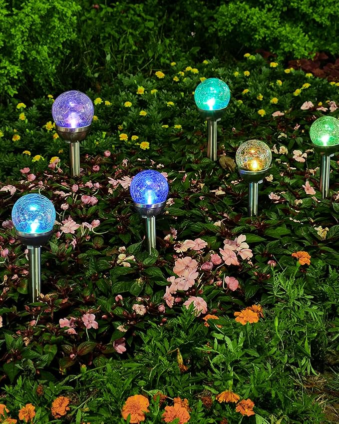 Solar Garden Lights Cracked Glass for Outdoor Waterproof Landscape Pathway Decorations 7 Colors Changing 10 Packs