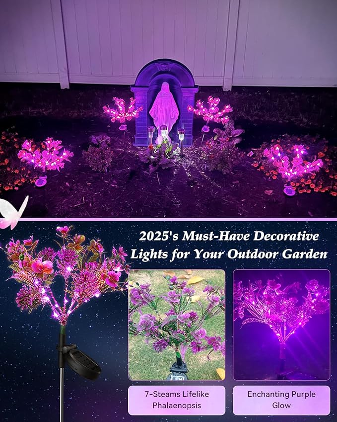 Neporal Solar Garden Lights, 6PK Purple Phalaenopsis Solar Flowers Outdoor Waterproof, Solar Lights Decorative for Garden,Yard Decor, Outdoor Decor