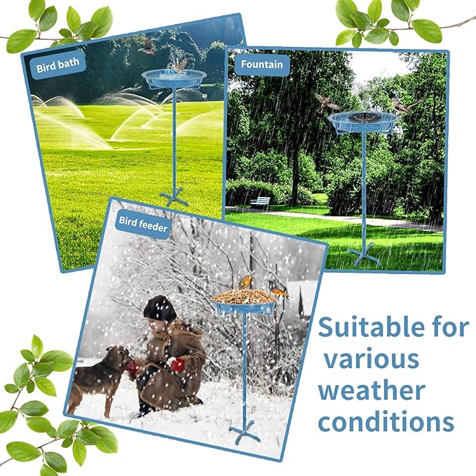 Metal Bird Bath for Outside, 36.2" Height Birdbath Bowl Standing Bird Feeders for Outdoors with 4 Prongs Base Stake, Freestanding Birdfeeders for Garden Yard Lawn Decor (Retro Blue)