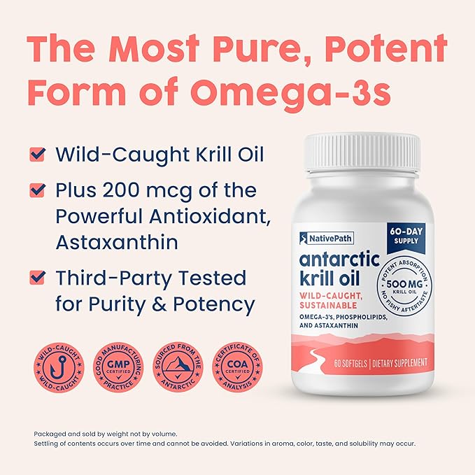NativePath Antarctic Krill Oil 3 Krill 500mg Softgels 3 Supplement 60 ct
