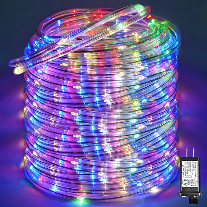 Rope Lights for Outside, 164FT 500 LED Rope Lights Outdoor/Indoor with Waterproof 8 Modes, Connectable Plug in Christmas Tree Light for Home Pool Garden Party Holiday Decorations, Multicolor