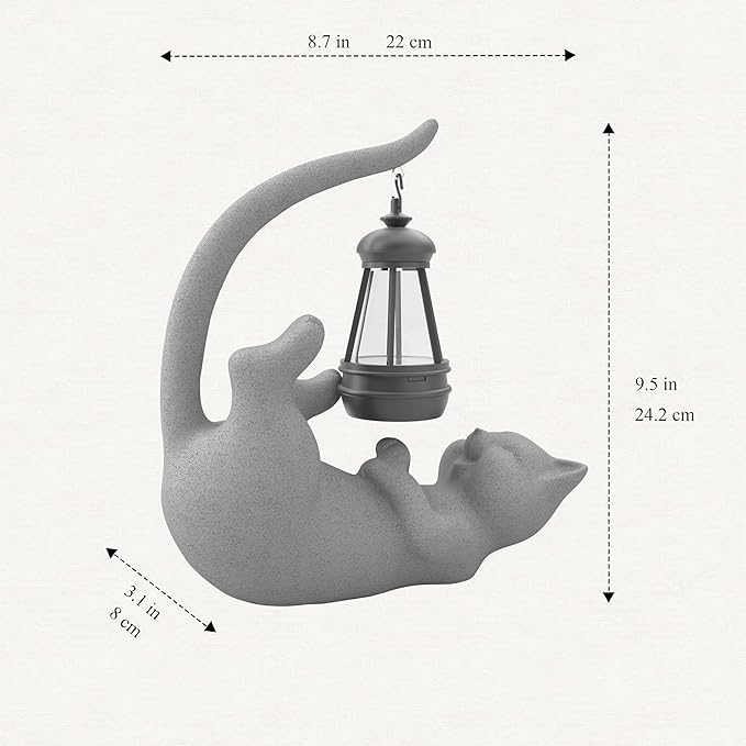 Solar Cat Garden Statue 10 Inch Porch Patio Decor for Outside Yard Decoration Outdoor Unique Housewarming Gardening Birthday Gifts for Cat Lovers Women Grandma