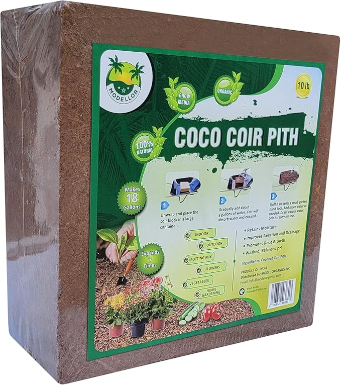 MODELLOR (10 lb) Premium Super Washed Coco Coir Brick, High Yield 18 to 20 gallons, Seed Starter, Organic, pH Balanced, Gardening, Indoor, Outdoor use