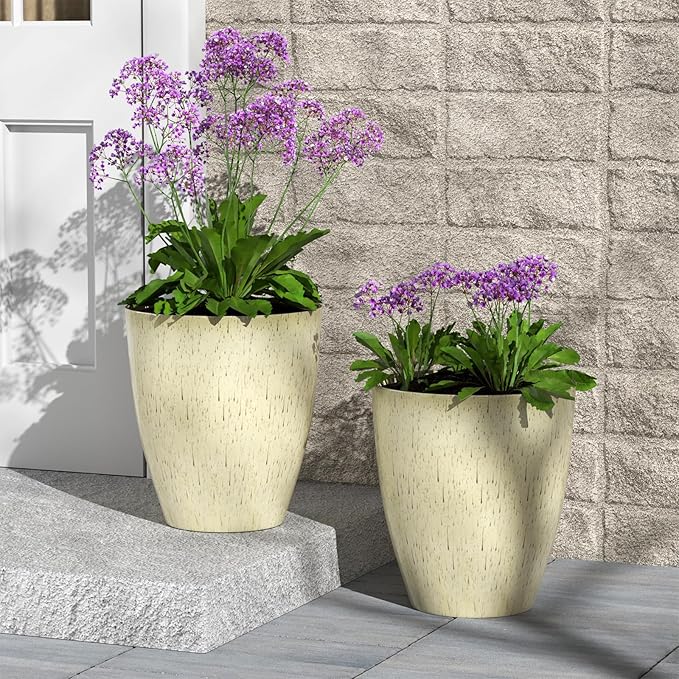 QCQHDU Plant Pots Set of 2 Pack,10 Inch Plant Pot for Indoor and Outdoor Plants with Drainage Hole,Flower Pots Modern Decorative Planter for Garden Plants (Beige)